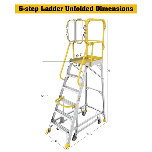 4-Step Aluminum Rolling Platform Ladder 375 LBS Anti-Slip Platform (6 Step) - size: 6 Step