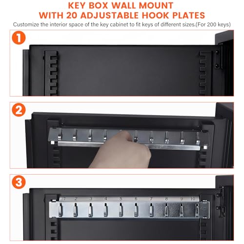 440 Keys Dual-Door Key Lock Box Wall Mount with 20 Adjustable Hook Plates - color: Black, size: 440 Keys