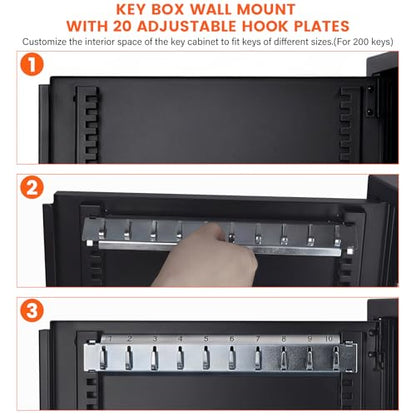 440 Keys Dual-Door Key Lock Box Wall Mount with 20 Adjustable Hook Plates - color: Black, size: 440 Keys