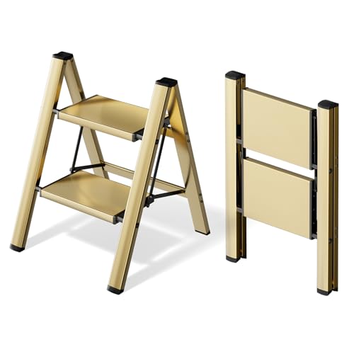 HillhutApex Aluminum Step Stool Foldable,2 Step Ladder (Gold) - color: Gold, size: 2 Step