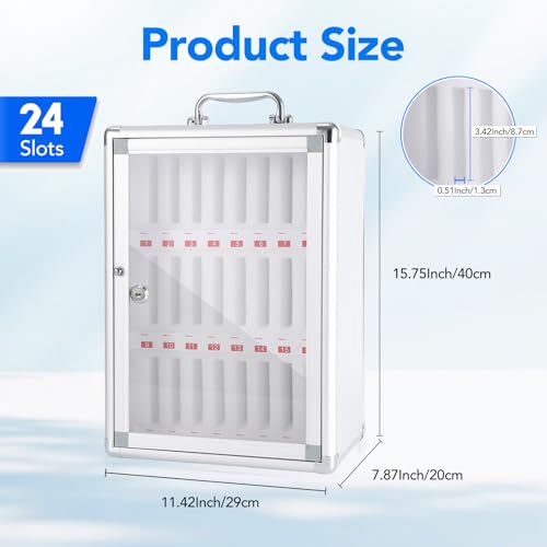 24 Slots Cell Phone Locker with Key, Portable Mobile Phone Storage Box
