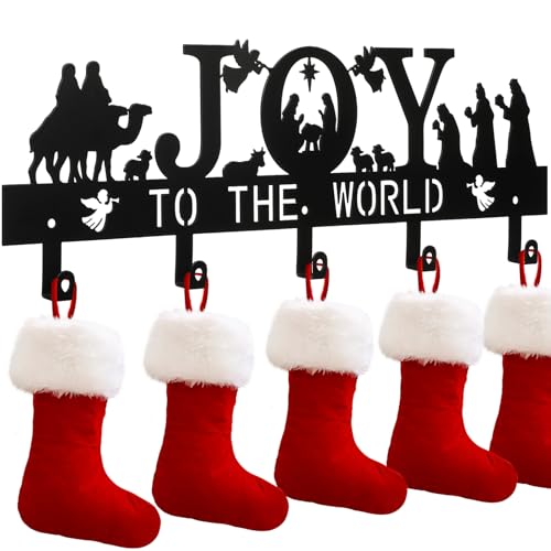 Cinnvoice Nativity Christmas Stocking Holder for Wall, 5 Hangers,Joy - style: Joy