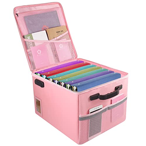 TOMKID Fireproof File Cabinet with Lock, Fireproof Document Organizer Collapsible File Box Filing Cabinet with Handle for Letter Legal Folder Certifications - color: Pink