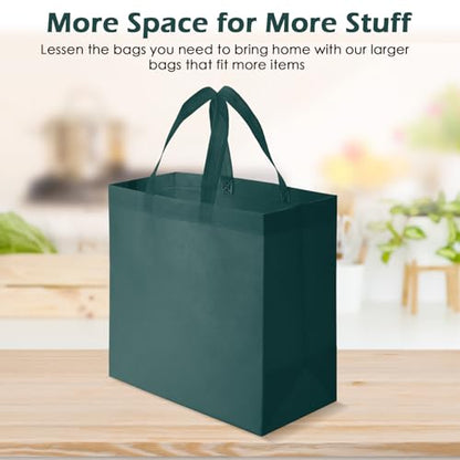Reginary 50 Pcs Reusable Tote Bags Shopping Bags Non Woven, Dark Green - color: Dark Green