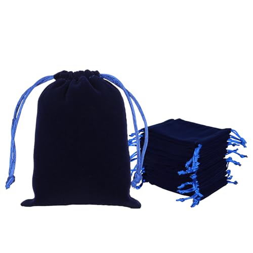 50Pcs Small Dice Bags, 3x4” Blue Velvet Drawstring Jewelry Pouch - color: Blue, size: 3 x 4 in