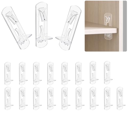 30PCS Clear Plastic Shelf Support Pegs for 3/4" Thick Wood Shelving, 5mm Peg Cabinet Shelf Clips with Self-Locking Design, Secure Kitchen Cabinet Shelf Pegs for Bookshelves and Storage Organizers