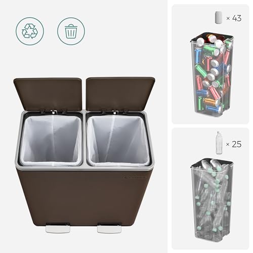 SONGMICS Trash Can, 2 x 8 Gallon (2 x 30 L), Brown - color: Brown, size: 2 x 8 Gallon
