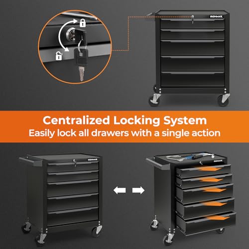 Goplus 5-Drawer Rolling Tool Chest, Steel Tool Storage Cabinet with Handle, Hanging Holes, Central Keyed Locking System, Universal Lockable Wheels, Tool Organizer Box for Garage Workshop - style: Tool Chest