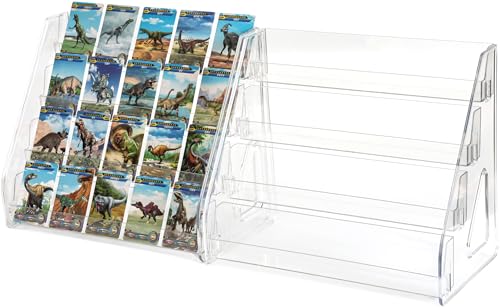 4 Tier Card Stand, 2Pack Clear Card Display for Greeting Cards, Postcards, Stickers,Sports Cards,Trading Card,Tiered display rack,Retail Photos Shelf for Vendors Craft Collection Show (2Pack-4Tier) - size: 2Pack-4Tier