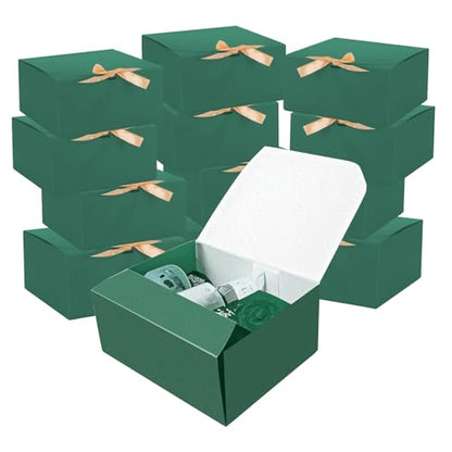 LWYMX 12 PCS Green Gift Boxes with Lids，9.8x7.8x3.9, Bridesmaid Proposal Box with Ribbon, Gift Boxes for Wedding, Christmas, Valentine's Day,Birthday,Baby Shower and the other Parties - color: Green, size: 1 Count (Pack of 12)