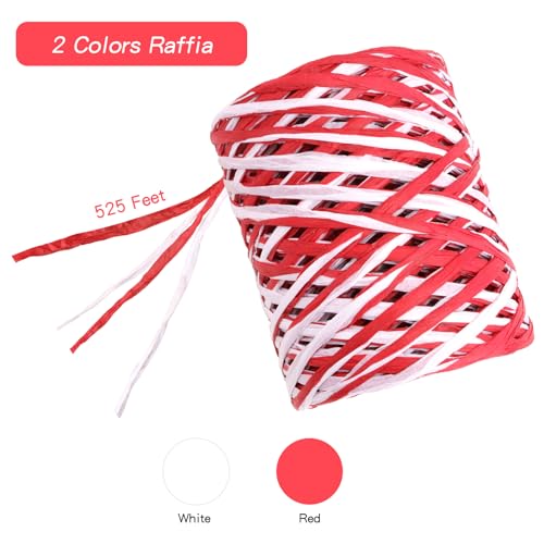 G2PLUS 525Ft Christmas Raffia Ribbon, 2 Color Packing Paper String - color: Red White, size: 525 Ft