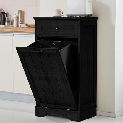 13 Gallons Tilt Out Trash Can Cabinet Freestanding Dark Black - color: Dark Black, size: 13 Gallon