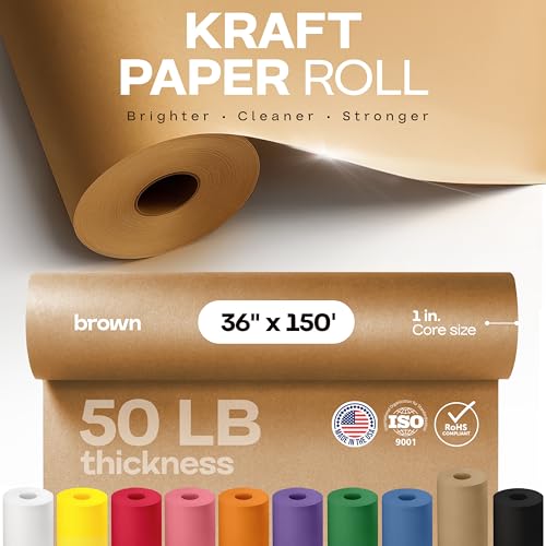 Brown Paper Roll 36" x 1800" (150 feet) - USA-Made Wrapping Kraft Paper 50lb Thickness for Packing, Moving, Shipping, Crafts, Arts, Birthday Party - 100% Recycled Gift Wrap Material by IDL Packaging - color: Brown, size: 36"x150' (#50 thick)
