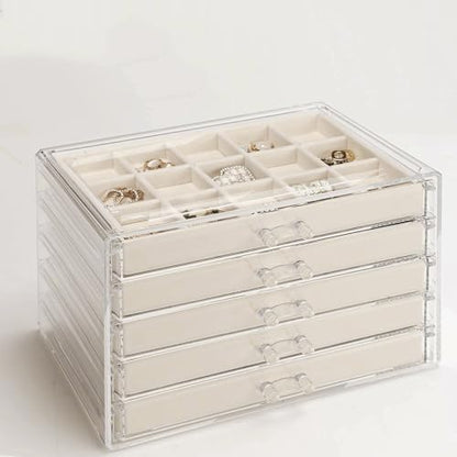 GUOER Earring Organizer 5 Drawers Acrylic Jewelry Box for Women, Warm White - color: Warm White