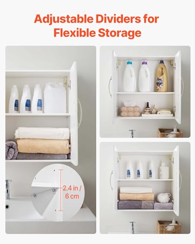 VEVOR Laundry Room Wall Cabinet, 2-Tier Wall Mounted Hanging Cabinet with Adjustable Shelf, Cupboard Storage with 2 Doors, for Kitchen, Bathroom, Laundry, 11.8 x 23.6 x 23.6 in (D x W x H), White - size: 24 Inch, style: 2 Doors