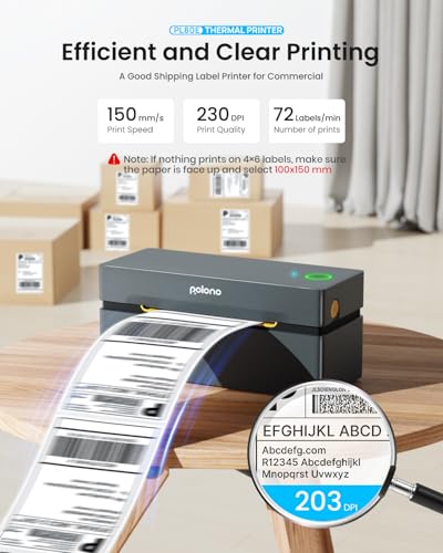 POLONO Bluetooth Thermal Shipping Label Printer, 4x6 Label Printer for Shipping - color: Grey