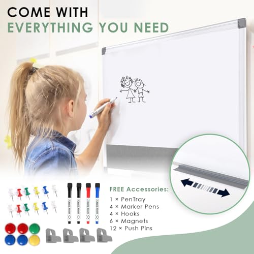 SWANCROWN White Board Bulletin Board Combo, 36 x 24 inches, Aluminum Frame - color: Grey-horizontal, size: 36"W x 24"H
