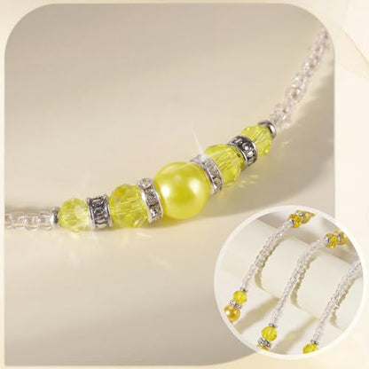 Beaded Teacher Lanyard with Retractable Badge Reel, Yellow - color: Yellow