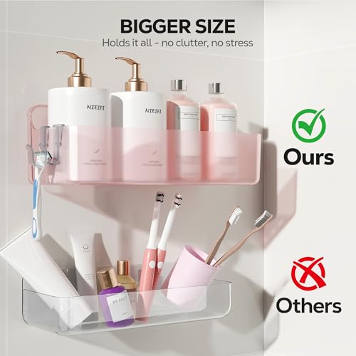 Nieifi Adhesive Shower Shelves, Pink, 5 Pieces - color: Pink-Clear, size: 5 pieces