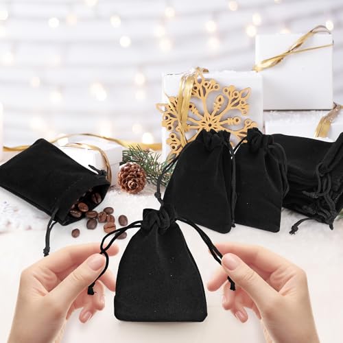 Axigundaone 100 Pcs Black Velvet Drawstring Bags 4 x 6 Inch