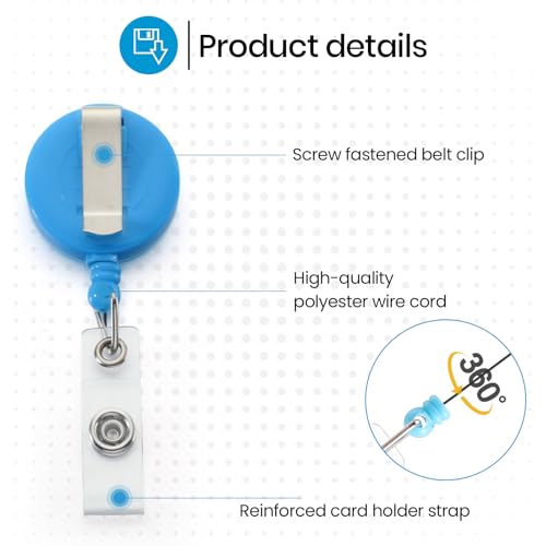 Zonon 100 Pcs Retractable Badge Reel Clip ID Card Holder,Light Blue - color: Light Blue