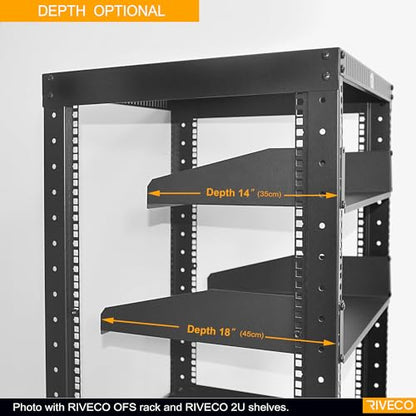RIVECO 2 PCS 2U Rack Shelves 14 Inch Depth, Rack Mount Vented Cantilevers for Server 19" Server Racks & Network Cabinets Black - size: 14 Inch
