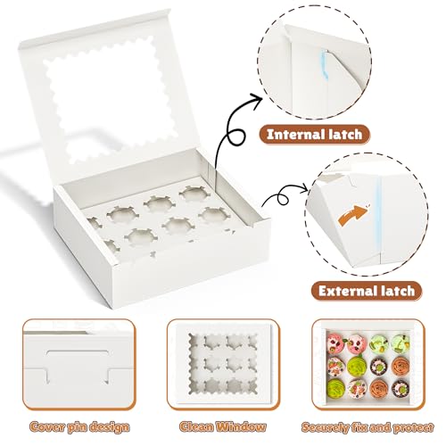 RYDDOY 4 Pack White Cupcake Boxes, Hold 12 Count Cupcake, Cupcake Carriers - color: White