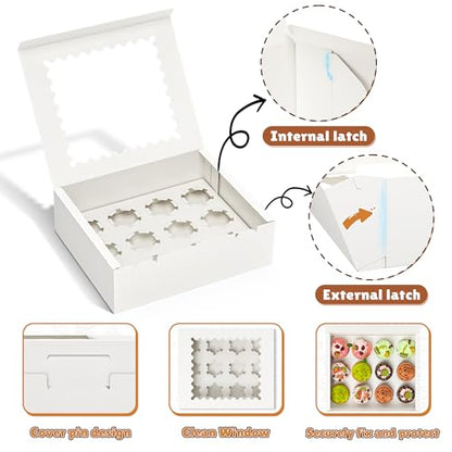 RYDDOY 4 Pack White Cupcake Boxes, Hold 12 Count Cupcake, Cupcake Carriers - color: White