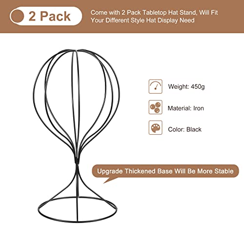 uxcell Metal Hat Display Stand 2 Pack Tabletop Hat and Wig Rack Modern Women Closet Holder for Baseball Cap, Fedora Hat, Cowboy Hat - Black - color: Black