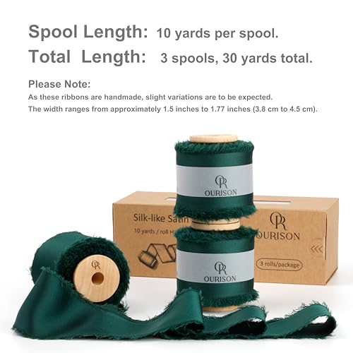 Silk Satin Ribbon 1-1/2 Inch x 30 Yards Dark Green - color: Dark Green