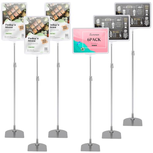 Jutom 6 Pack Adjustable Pedestal Stand Holder 8.5 x 11 Inch Heavy Duty Aluminum Sign Holder Vertical and Horizontal Sign Poster Stands Floor Standing Display for Advertisement Menu Display (Silver) - color: Silver