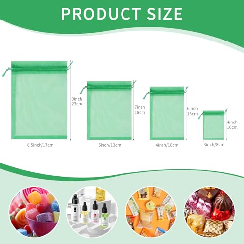 50PCS Green Organza Bags 3x4, Small Mesh Bags Drawstring Small Baggies Pouches for Jewelry Candy Treats Birthday Party Favors Wedding Baby Shower Halloween Gifts - color: Christmas Green