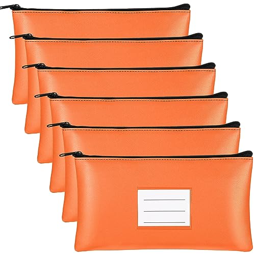 Paterr 6 Pcs Money Bags with Zipper PU Leather Deposit Bank Bag Security Money Pouch Receipt Holder Bank Pouch Wallet with Label for Cash Coin Makeup Cosmetics Bills Tickets, 11 x 6 Inch(Orange) - color: Orange