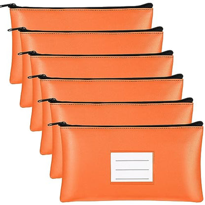 Paterr 6 Pcs Money Bags with Zipper PU Leather Deposit Bank Bag Security Money Pouch Receipt Holder Bank Pouch Wallet with Label for Cash Coin Makeup Cosmetics Bills Tickets, 11 x 6 Inch(Orange) - color: Orange