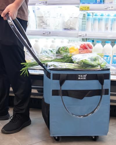 Reusable Grocery Bag on Wheels, Rolling Tote, 46 LBS, Small - color: Blue, size: Small