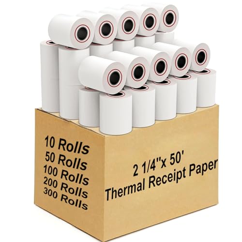 Coopaty 2 1/4" x 50' Thermal Receipt Paper Rolls, Cash Register/POS Roll, Thermal Paper for Cash Register and POS Systems, 50 Rolls - size: 50 Rolls, style: 2 1/4" x 50'