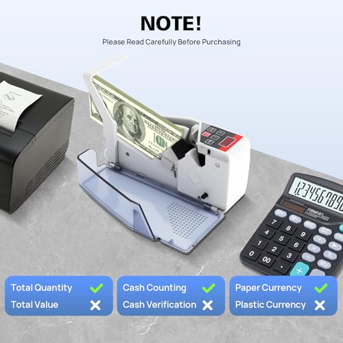 Portable Money Counter Machine 600 Bills/Min, Dual Power Battery/AC Bill Counter with ADD Mode & Batch Function - Lightweight Cash Counter for Banks Retail Stores