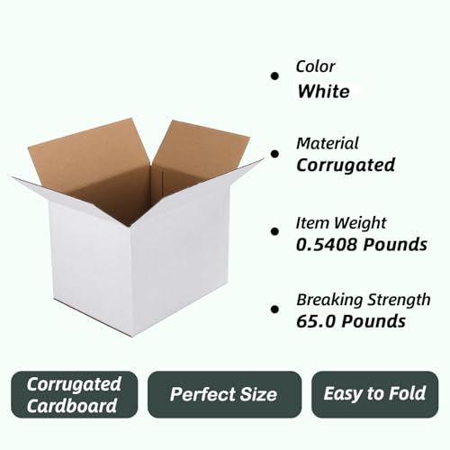 CRUGLA 8x6x6 White Shipping Boxes Set of 6, White Corrugated Cardboard Boxes for Small Business Shipping Mailing Packing - size: 8x6x6 Inch 6 Pack