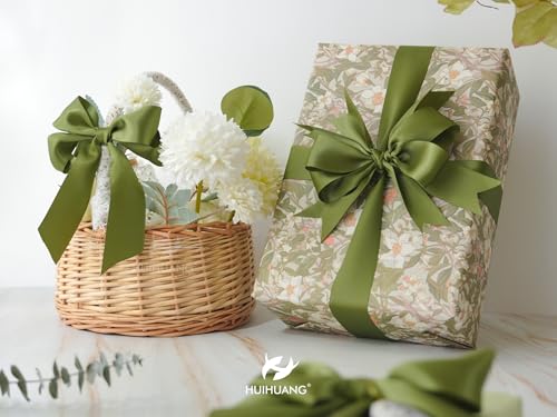 HUIHUANG Moss Green Double-Faced Satin Ribbon 1-1/2 inch x 100 Yards - color: Moss Green, size: 1-1/2 inch