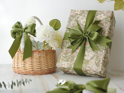 HUIHUANG Moss Green Double-Faced Satin Ribbon 1-1/2 inch x 100 Yards - color: Moss Green, size: 1-1/2 inch