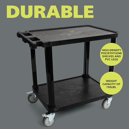 Pearington 2-Tier Compact Multi-Purpose Plastic Utility Cart with Lockable Wheels up to 150lbs, Black - size: 2 Shelves