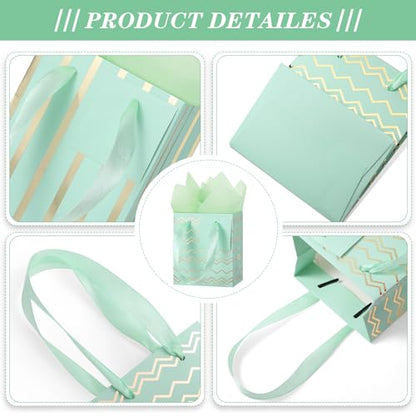 Tenare 12 Pcs Small Gift Bags Bulk,7 x 4 x 9 Inch,Green Gold - color: Green Gold, size: 7 x 4 x 9 Inch