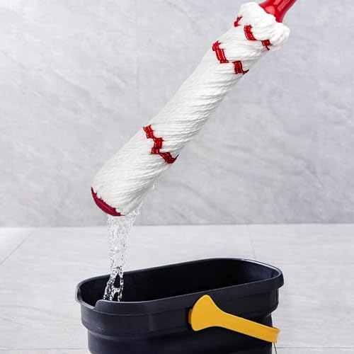 KeFanta Self Wringing Twist Mop, Easy Wringing Mop with 57 " Long Handle - color: Red (1 Handle & 1 Mop Head)