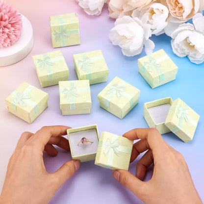 Craftdady 12Pcs Square Ring Jewelry Boxes 1.59 x 1.59x 1.02 Inch Cardboard Earring Necklace Pendant Present Jewelry Boxes with Bowknot Small Packing Boxes for Bracelet Jewelry Display (Light Green) - color: Light Green