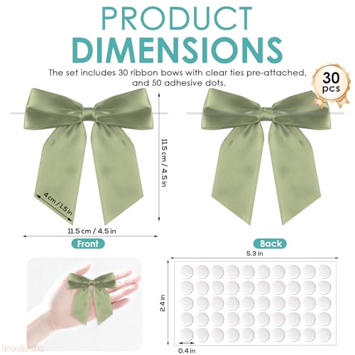 4.5" Sage Green Satin Ribbon Bows (30 Packs) - color: Sage Green, size: 4.5 Inch - 30pcs