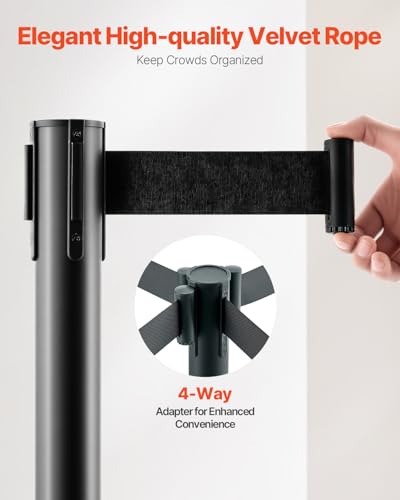 VEVOR Stanchion Post, 6 Pcs Stanchions with Retractable Belts, Carbon Steel Black Stanchions Queue with Sand Injection Hollow Base, Crowd Control Barriers for Theaters, Parties, Weddings, Exhibitions - color: Black