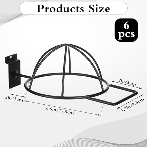 6 Pcs Metal Hat Display and Holder, Wall Mounted Slatwall Rack Organizer for Baseball Caps, Beanies, Wigs, for Home and Retail Store, Black
