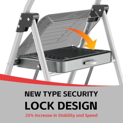 3 Step Ladder, Folding Step Stool with Anti-Slip Wide Pedal, Soft Handle, Anti-Slip Feet, Sturdiest Steel Construction, 900lbs Capacity Steel Ladder for Home and Office - color: Gray Dark, size: 3 Step