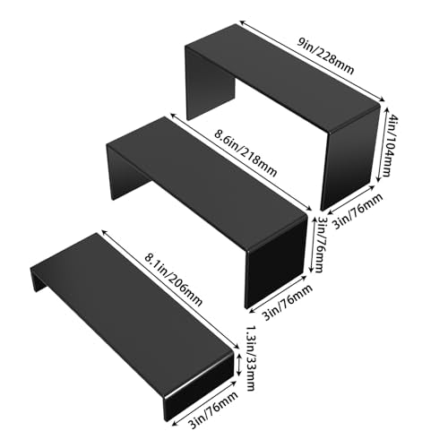 6 PCs 9 Inch Black Acrylic Display Risers 3 Tier Stand - color: Black 6 PCs