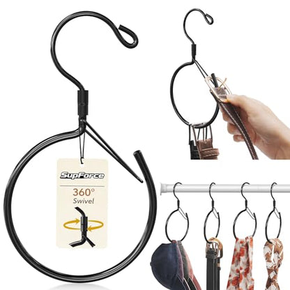 Supforce 2 Pack Belt Hanger, 360° Swivel Belt Organizer for Closet, Black